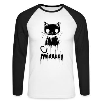 Creepy Black Cat – "Meowuh" Ghost - Unisex Long Sleeve Baseball T-Shirt - white/black - Front - Nik (191cm)