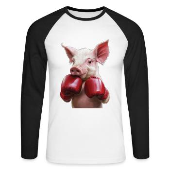 Schwein - Unisex Baseballshirt langarm - Weiß/Schwarz - Vorne - Nik (191cm)