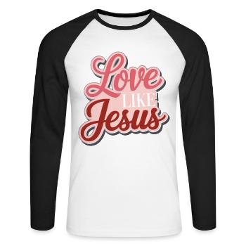 Love like Jesus - christliches Design Glaube Gott - Unisex Baseballshirt langarm - Weiß/Schwarz - Vorne - Nik (191cm)