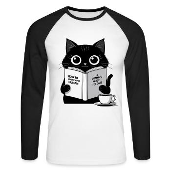 Schwarze Katze – Der ultimative Ratgeber für Katze - Unisex Baseballshirt langarm - Weiß/Schwarz - Vorne - Nik (191cm)
