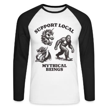 dragons unicorn Lovers - Support Local mythical - Unisex Baseballshirt langarm - Weiß/Schwarz - Vorne - Nik (191cm)