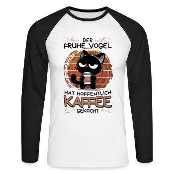 Der frühe Vogel bringt besser Kaffee mit - Unisex Baseballshirt langarm - Weiß/Schwarz - Vorne - Nik (191cm)