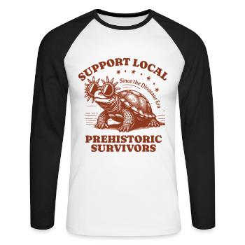 Soutenez les tortues locales survivantes préhistoriques - T-shirt baseball manches longues Homme - blanc/noir - Devant - Nik (191cm)