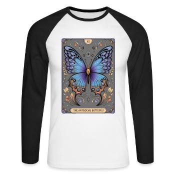 Tarotkarte - Unisex Baseballshirt langarm - Weiß/Schwarz - Vorne - Nik (191cm)