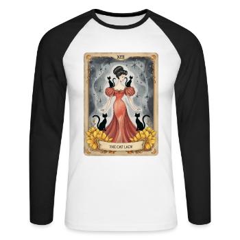 Tarotkarte - Unisex Baseballshirt langarm - Weiß/Schwarz - Vorne - Nik (191cm)