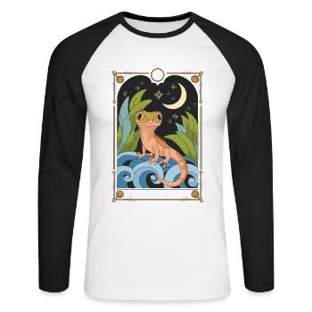 Tarotkarte - Unisex Baseballshirt langarm - Weiß/Schwarz - Vorne - Nik (191cm)