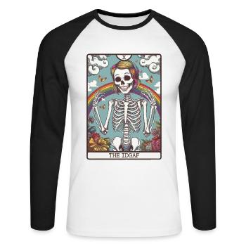 Tarotkarte - Unisex Baseballshirt langarm - Weiß/Schwarz - Vorne - Nik (191cm)