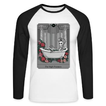Tarotkarte - Unisex Baseballshirt langarm - Weiß/Schwarz - Vorne - Nik (191cm)