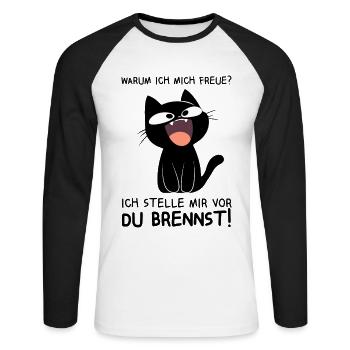 Ich stelle mir vor du brennst - Schwarze Katze - Unisex Baseballshirt langarm - Weiß/Schwarz - Vorne - Nik (191cm)