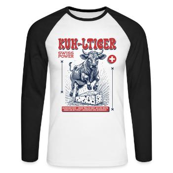 Witziges Gourmetfreunde Shirt im Kuh Style - Unisex Baseballshirt langarm - Weiß/Schwarz - Vorne - Nik (191cm)