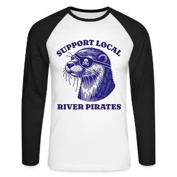 Soutenez Local River Pirates Drôle Loutre castor - T-shirt baseball manches longues Homme - blanc/noir - Devant - Nik (191cm)