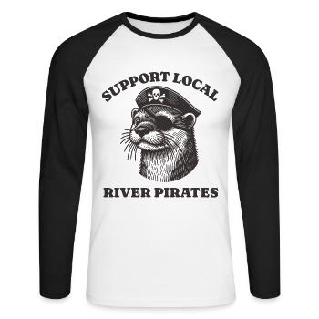 Soutenez Local River Pirates Drôle Loutre castor - T-shirt baseball manches longues Homme - blanc/noir - Devant - Nik (191cm)
