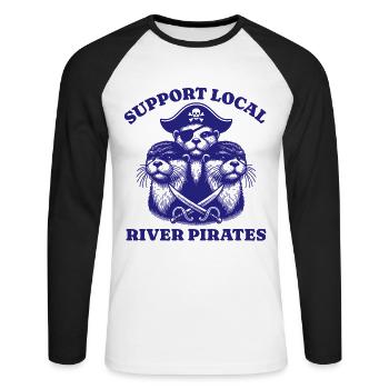 Soutenez Local River Pirates Drôle Loutre castor - T-shirt baseball manches longues Homme - blanc/noir - Devant - Nik (191cm)
