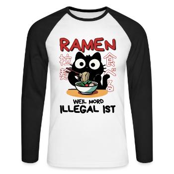 Ramen: Weil Mord illegal ist - Schwarze Katze - Unisex Baseballshirt langarm - Weiß/Schwarz - Vorne - Nik (191cm)