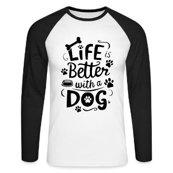 La vie est meilleure avec un chien patte chiots chien animal - T-shirt baseball manches longues Homme - blanc/noir - Devant - Nik (191cm)