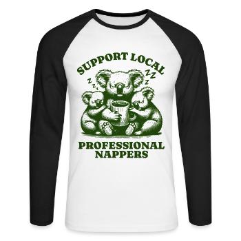 Soutenez les siestes professionnelles locales Funny Koala - T-shirt baseball manches longues Homme - blanc/noir - Devant - Nik (191cm)