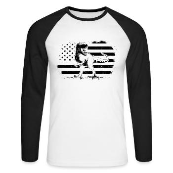 Dinosaure Drapeau US Tyrannosaurus Rex Dino - T-shirt baseball manches longues Homme - blanc/noir - Devant - Nik (191cm)