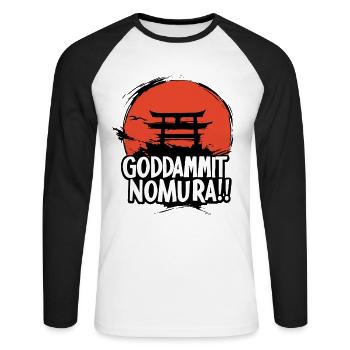 Goddammit Nomura – Torii Design - Unisex Baseballshirt langarm - Weiß/Schwarz - Vorne - Nik (191cm)
