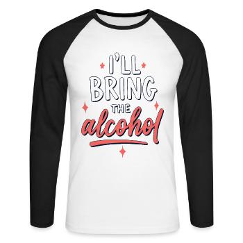 I'll Bring the Alcohol Party Saying Quote - Unisex Long Sleeve Baseball T-Shirt - white/black - Front - Nik (191cm)