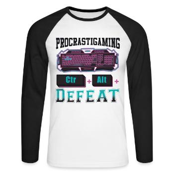 Gamer Procrastigaming CTR Alt Defeat Gaming - T-shirt baseball manches longues Homme - blanc/noir - Devant - Nik (191cm)