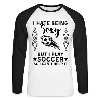 Lustiger Fußball Spruch Fußballspieler - Unisex Baseballshirt langarm - Weiß/Schwarz - Vorne - Nik (191cm)