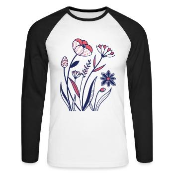 Blumen - Frühling - Sommer - Blüten - Unisex Baseballshirt langarm - Weiß/Schwarz - Vorne - Nik (191cm)