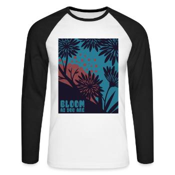 Bloom as you are - Flowers - Spring - Saying - Unisex Long Sleeve Baseball T-Shirt - white/black - Front - Nik (191cm)