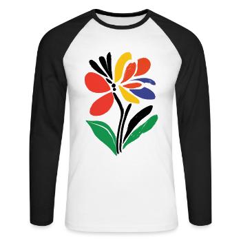 Blumen - Frühling - Sommer - Blüten - Unisex Baseballshirt langarm - Weiß/Schwarz - Vorne - Nik (191cm)