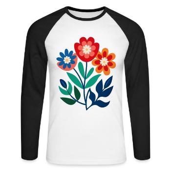 Blumen - Frühling - Sommer - Blüten - Unisex Baseballshirt langarm - Weiß/Schwarz - Vorne - Nik (191cm)