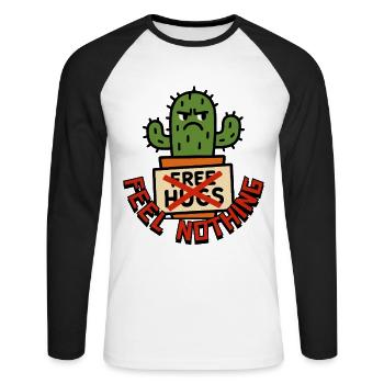 Feel Nothing – Keine Free Hugs vom Kaktus - Unisex Baseballshirt langarm - Weiß/Schwarz - Vorne - Nik (191cm)