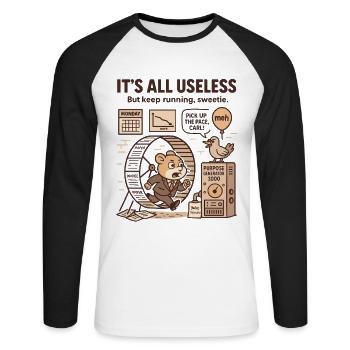 It's All Useless – Alles ist nutzlos Hamster - Unisex Baseballshirt langarm - Weiß/Schwarz - Vorne - Nik (191cm)