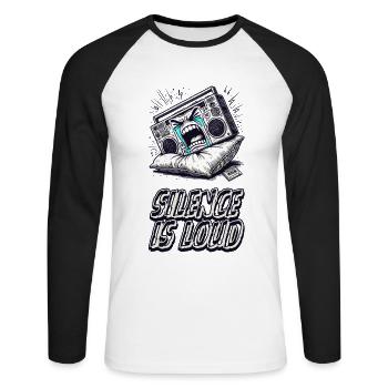 Silence Is Loud – Radio schreit in ein Kissen - Unisex Baseballshirt langarm - Weiß/Schwarz - Vorne - Nik (191cm)