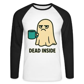 Geist mit Kaffee und innerlich totem Blick - Unisex Baseballshirt langarm - Weiß/Schwarz - Vorne - Nik (191cm)
