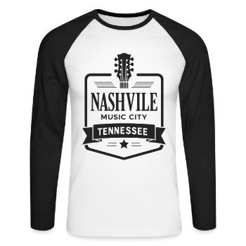 Nashville Music City Gitarre Tennessee - Unisex Baseballshirt langarm - Weiß/Schwarz - Vorne - Nik (191cm)