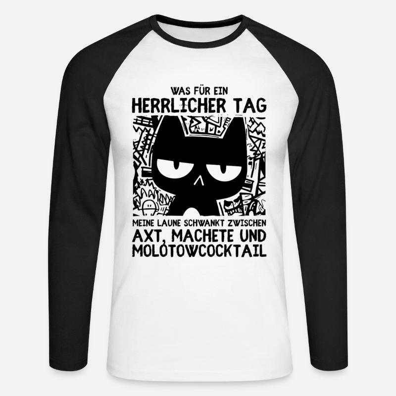 Minimalistische schwarze Katze mit Blick des Todes - Unisex Baseballshirt langarm - Weiß/Schwarz