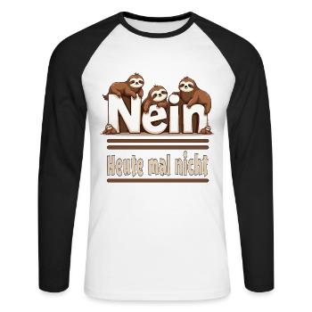 Nein Faultier Arbeit Spruch Pause - Unisex Baseballshirt langarm - Weiß/Schwarz - Vorne - Nik (191cm)
