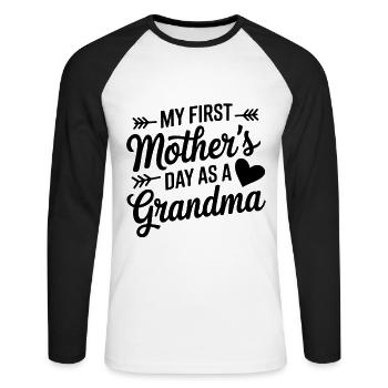 Mein erster Muttertag als Oma - Unisex Baseballshirt langarm - Weiß/Schwarz - Vorne - Nik (191cm)