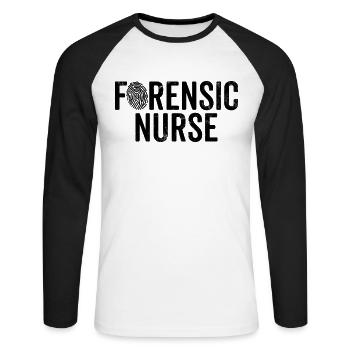 Forensic Nurse Medical Examiner RN Nursing Funny - Unisex Long Sleeve Baseball T-Shirt - white/black - Front - Nik (191cm)