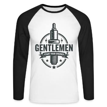 Messieurs, démarrez vos moteurs Sport automobile - T-shirt baseball manches longues Homme - blanc/noir - Devant - Nik (191cm)