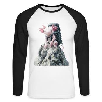 Axolotl - Unisex Baseballshirt langarm - Weiß/Schwarz - Vorne - Nik (191cm)