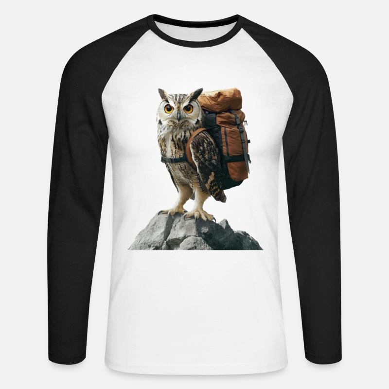 Eule - Unisex Baseballshirt langarm - Weiß/Schwarz