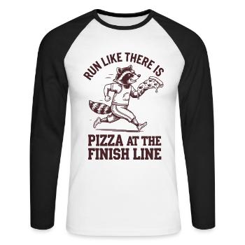 Marathonläufer: Lauf wie ein Pizza-Fan - Unisex Baseballshirt langarm - Weiß/Schwarz - Vorne - Nik (191cm)