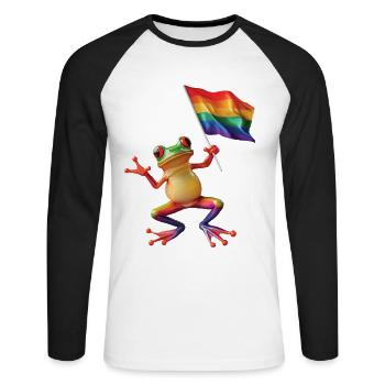 Frosch - Unisex Baseballshirt langarm - Weiß/Schwarz - Vorne - Nik (191cm)