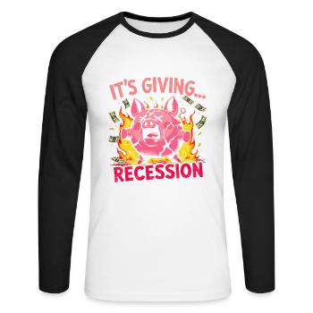 Recession Meme – Crise économique avec humour - T-shirt baseball manches longues Homme - blanc/noir - Devant - Nik (191cm)