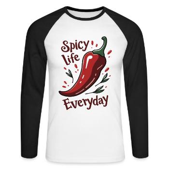 Spicy Life – Chili Vibes pour tous les jours - T-shirt baseball manches longues Homme - blanc/noir - Devant - Nik (191cm)