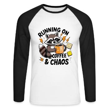 Coffee & chaos – raccoon in everyday stress - Unisex Long Sleeve Baseball T-Shirt - white/black - Front - Nik (191cm)