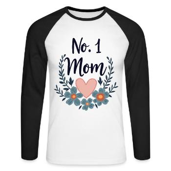 Beste Mama No 1 Mom – Herz & Blumen Geschenkidee - Unisex Baseballshirt langarm - Weiß/Schwarz - Vorne - Nik (191cm)
