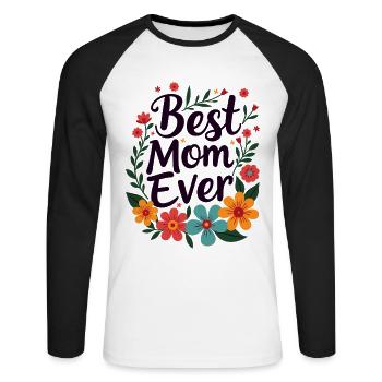 Meilleures fleurs de maman pour la fête des mères - T-shirt baseball manches longues Homme - blanc/noir - Devant - Nik (191cm)