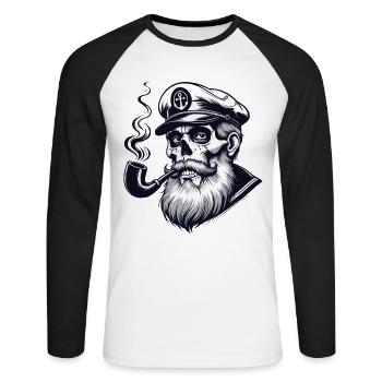 Capitaine Hambourg St Pauli Crâne de la ville hanséatique - T-shirt baseball manches longues Homme - blanc/noir - Devant - Nik (191cm)