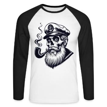 St.Pauli Kiez Hamburg Totenkopf Sankt Pauli - T-shirt baseball manches longues Homme - blanc/noir - Devant - Nik (191cm)